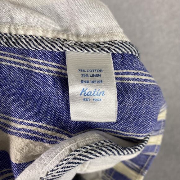 Katin Shorts Mens S Blue White Striped Cotton Linen Relaxed Short - Picture 7 of 7